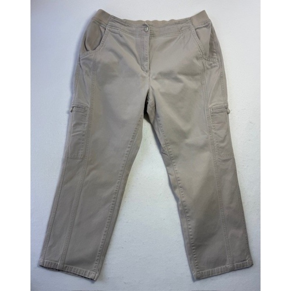 LL Bean Cargo Pants Womens 14 PET Khaki Classic Fit Elastic Waist 282466 Utility